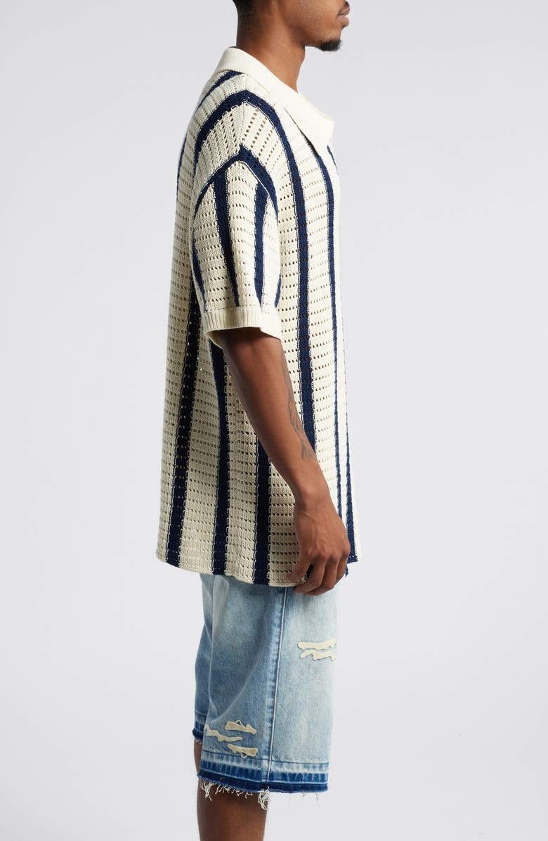 DIET STARTS MONDAY Stripe Open Knit Polo Sweater, Alternate, color, 