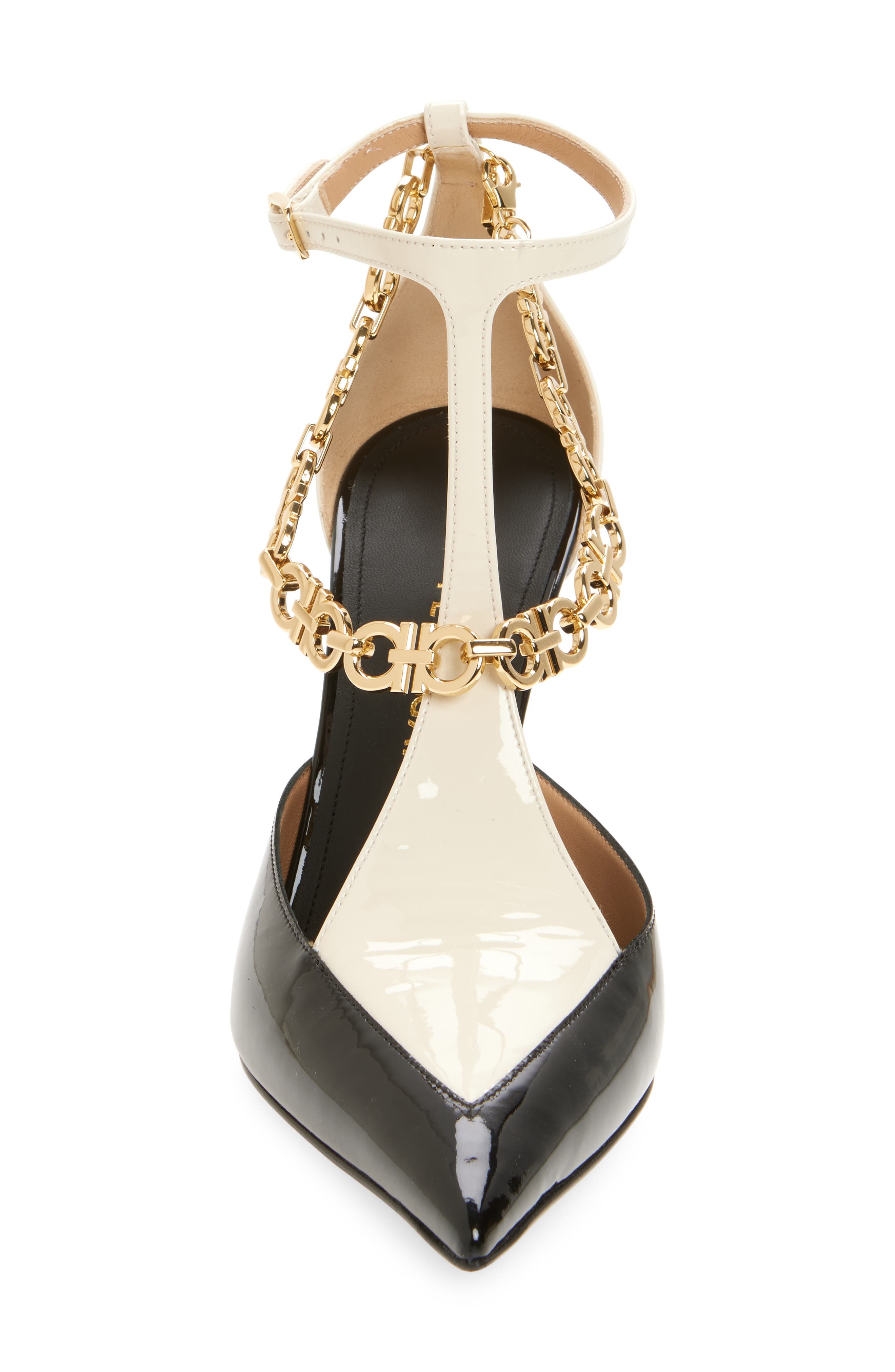 FERRAGAMO Rupy Gancini Chain T-Strap Pump, Alternate, color, Black