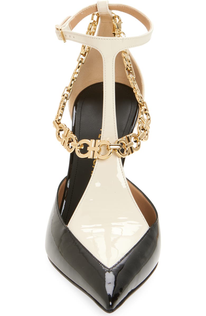 FERRAGAMO Rupy Gancini Chain T-Strap Pump, Alternate, color, Black
