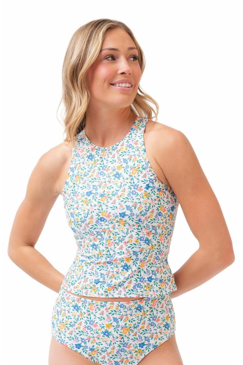 Racer-Back Tankini Top, Main, color, Calico
