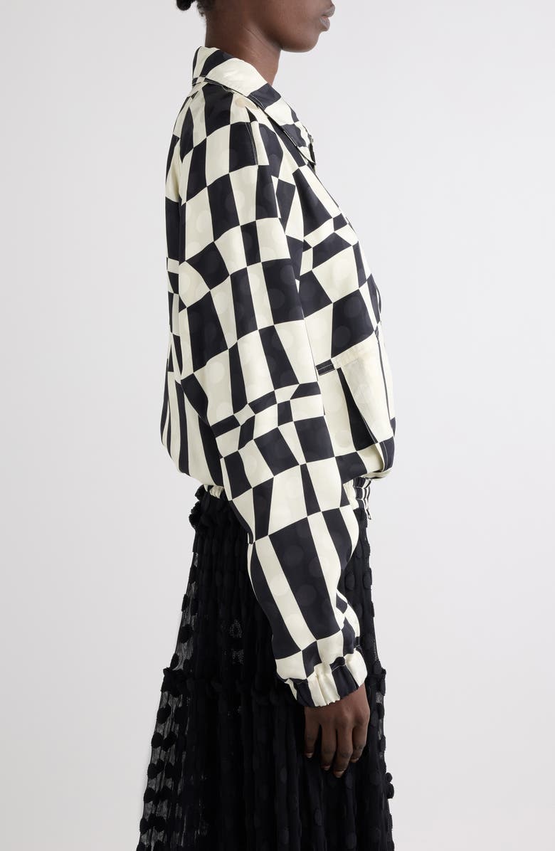 Dries Van Noten Optical Squares & Polka Dot Satin Bomber Jacket, Alternate, color, Black
