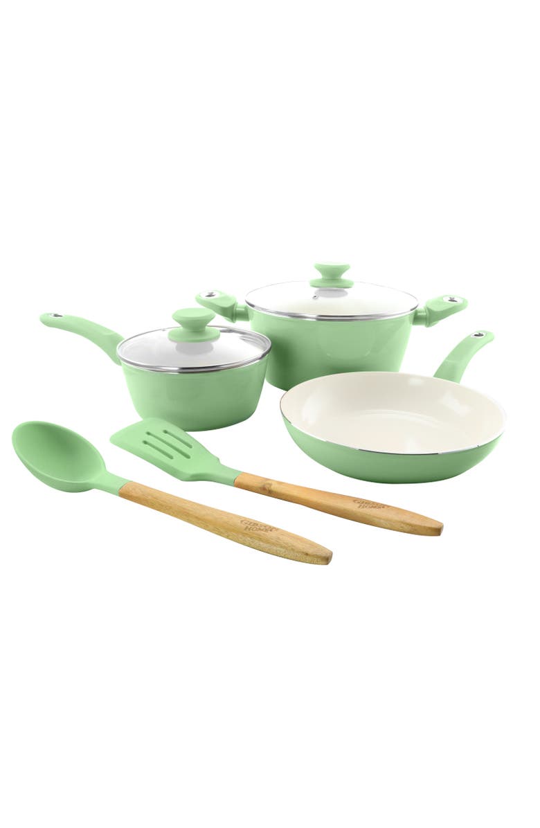Gibson Home Plaza Cafe 7 Piece Essential Core Aluminum Cookware Set, Alternate, color, Green
