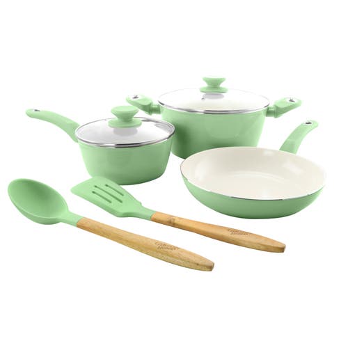Gibson Home Plaza Cafe 7 Piece Essential Core Aluminum Cookware Set In Mint In Green