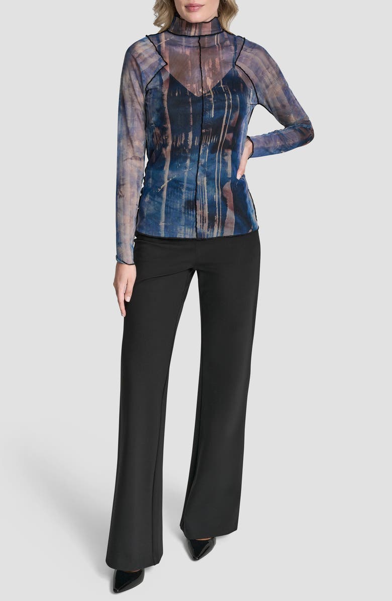 DKNY Printed Exposed Seam Mesh Top, Alternate, color, Hudson Lights