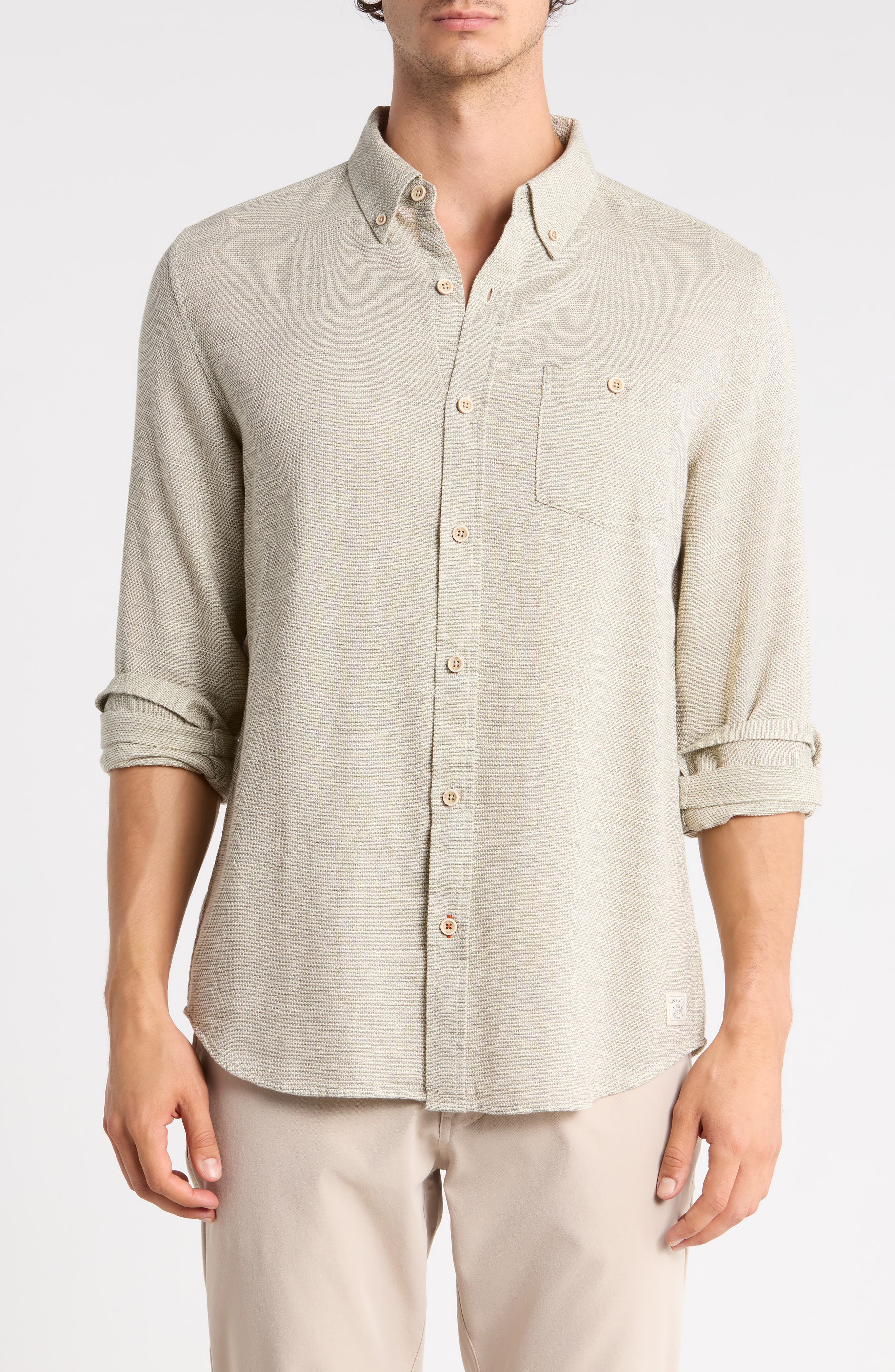 Horizontal Slub Pebble Long Sleeve Button-Down Shirt