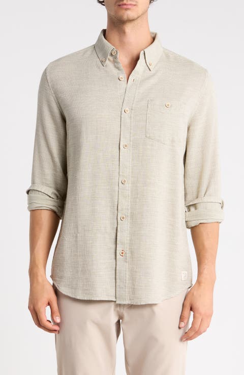 Horizontal Slub Pebble Long Sleeve Button-Down Shirt