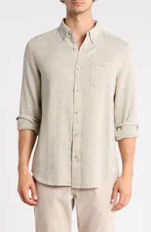 Horizontal Slub Pebble Long Sleeve Button-Down Shirt
