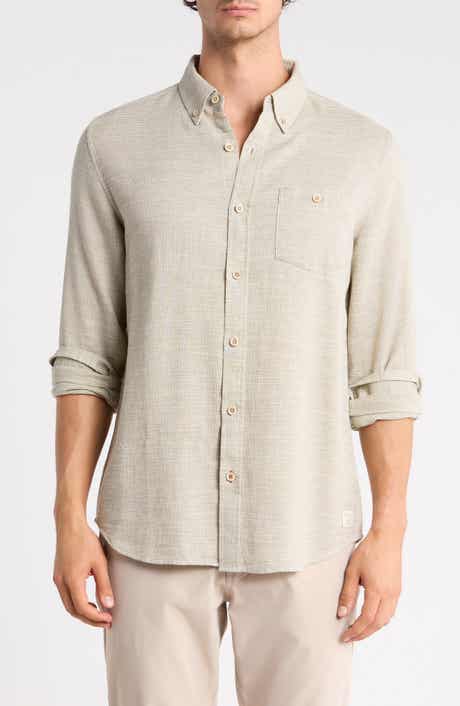 Horizontal Slub Pebble Long Sleeve Button-Down Shirt