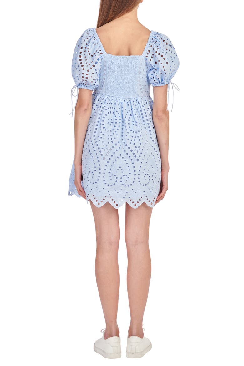 Scallop Hem Eyelet Minidress, Alternate, color, POWDER BLUE