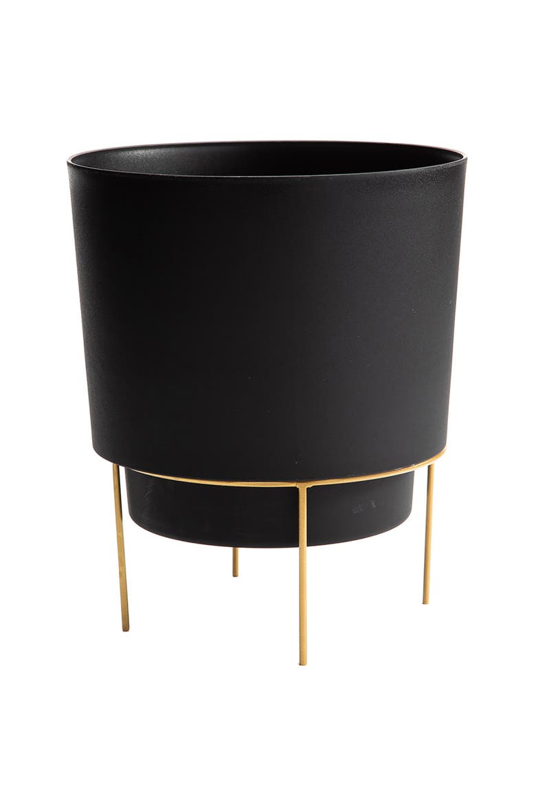 6 Inch Hopson Round Planter with Gold Metal Stand, Black, Main, color, Black
