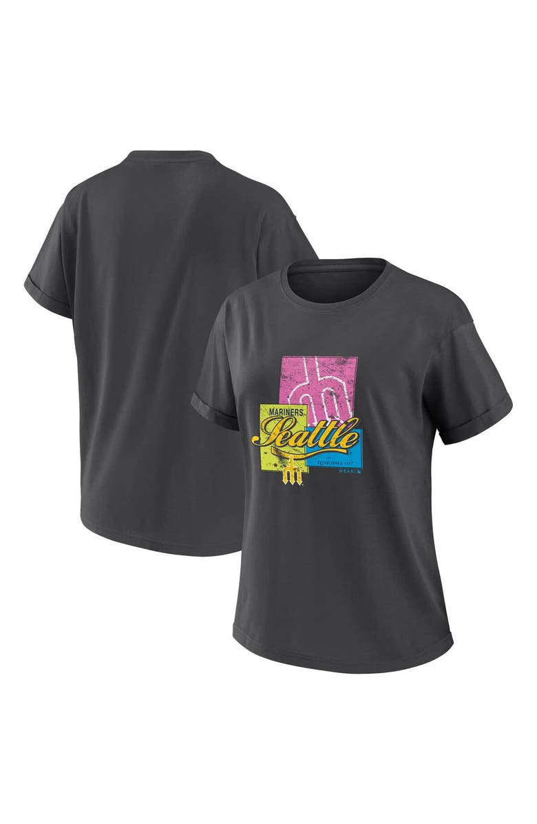 WEAR by Erin Andrews Women's WEAR by Erin Andrews Charcoal Seattle Mariners Domestic Box Color Boyfriend T-Shirt, Main, color, Charcoal