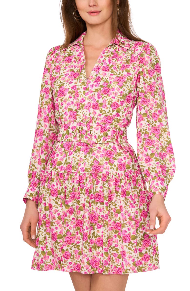 CeCe Floral Long Sleeve Belted Shirtdress, Alternate, color, Floret Pink