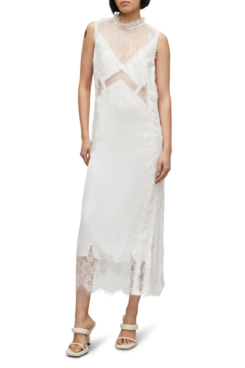 Mila Lace & Satin Dress, Main, color, WHITE
