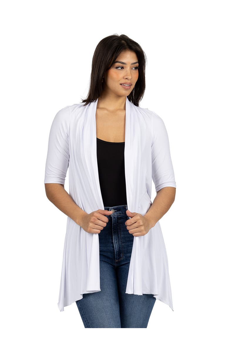 24seven Comfort Apparel Loose Fit Open Front Cardigan with Half Sleeve, Main, color, White