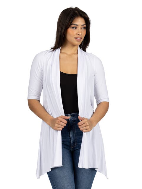 Loose Fit Open Front Cardigan with Half Sleeve