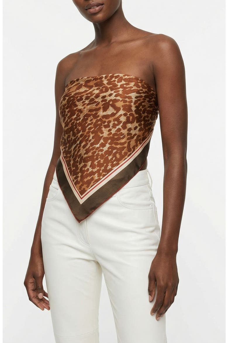 Leopard Allure Double Sided Silk Scarf, Alternate, color, brown