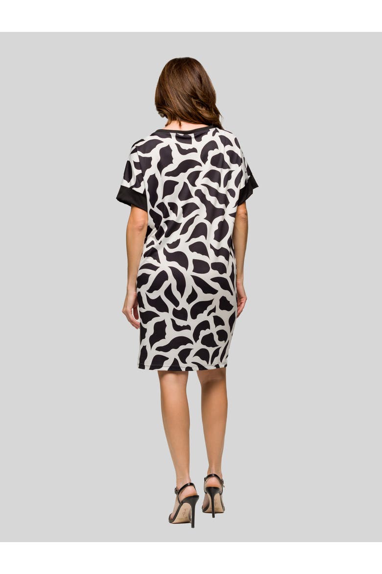 Black and White Short Sleeve Knee Length T Shirt Dress, Alternate, color, Black Multi