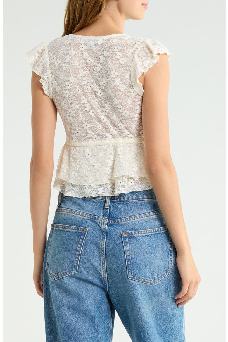 Tiered Lace Tie Front Top, Alternate, color, CREME