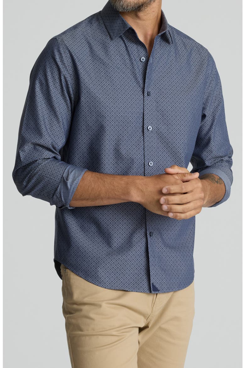 Smithson Regular Fit Neat Floral Wrinkle Free Cotton Button-Down Shirt, Main, color, DARK GREY BLACK