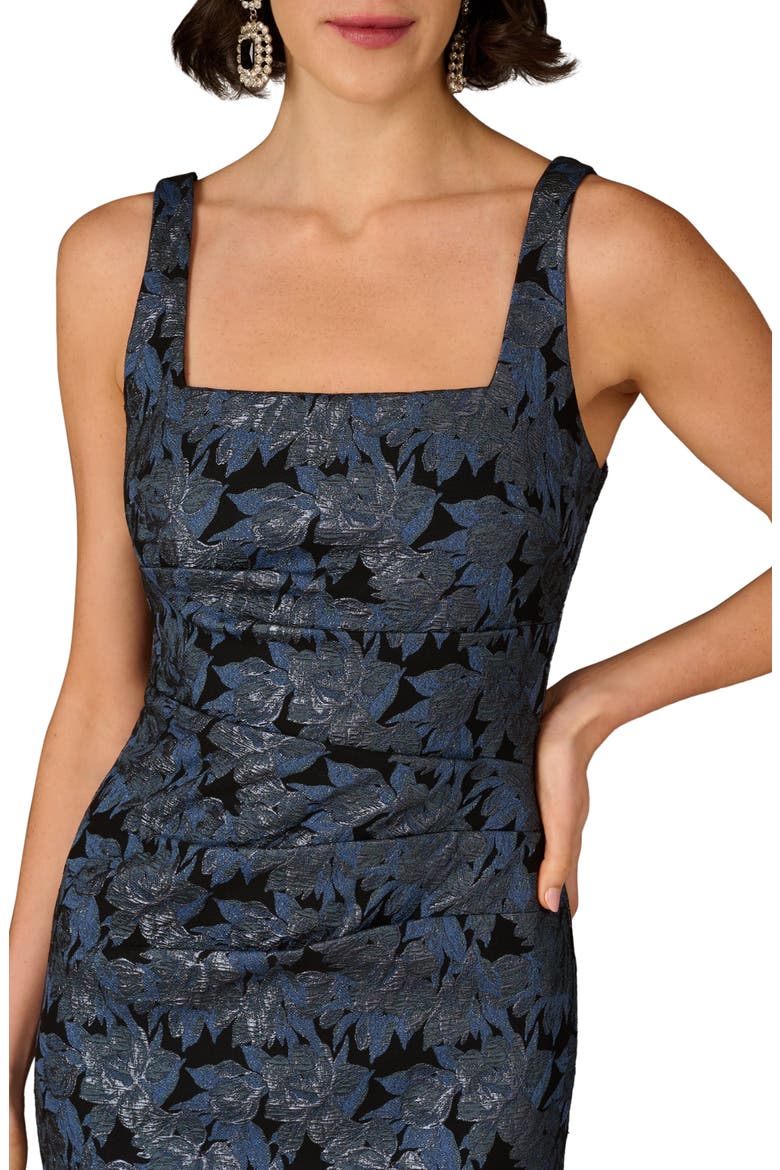 Metallic Floral Jacquard Cocktail Midi Dress, Alternate, color, BLACK/ NAVY