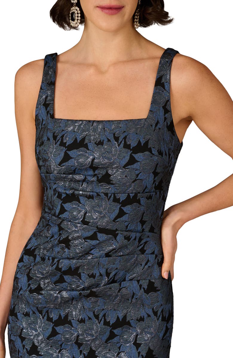 Aidan Mattox Metallic Floral Jacquard Cocktail Midi Dress, Alternate, color, 