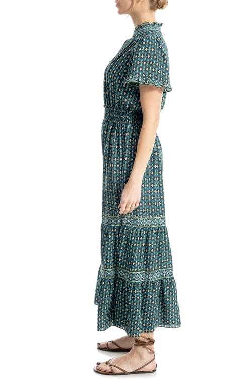 Max Studio Smocked Flutter Sleeve Maxi Dress In Green