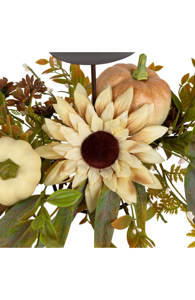 Northlight Sunflowers and Pumpkins Fall Harvest Triple Pillar Candleholder - 28", Alternate, color, Green