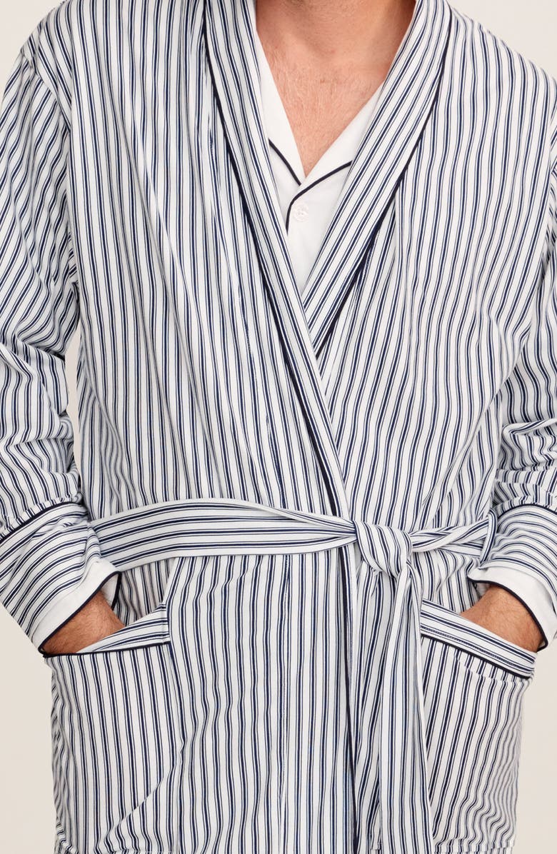 Petite Plume Stripe Woven Pima Cotton Robe, Alternate, color, Navy