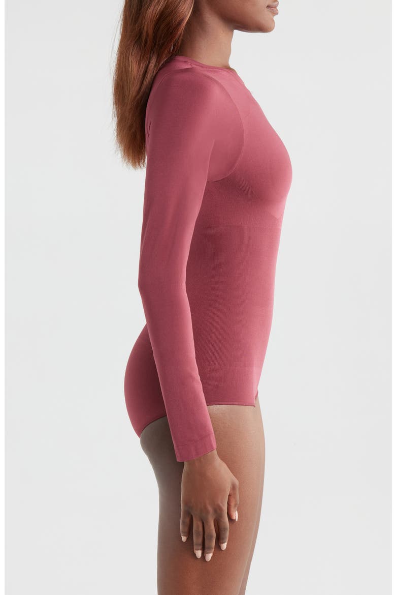 Butter Sculpt Long Sleeve Bodysuit, Alternate, color, DARK CHERRY