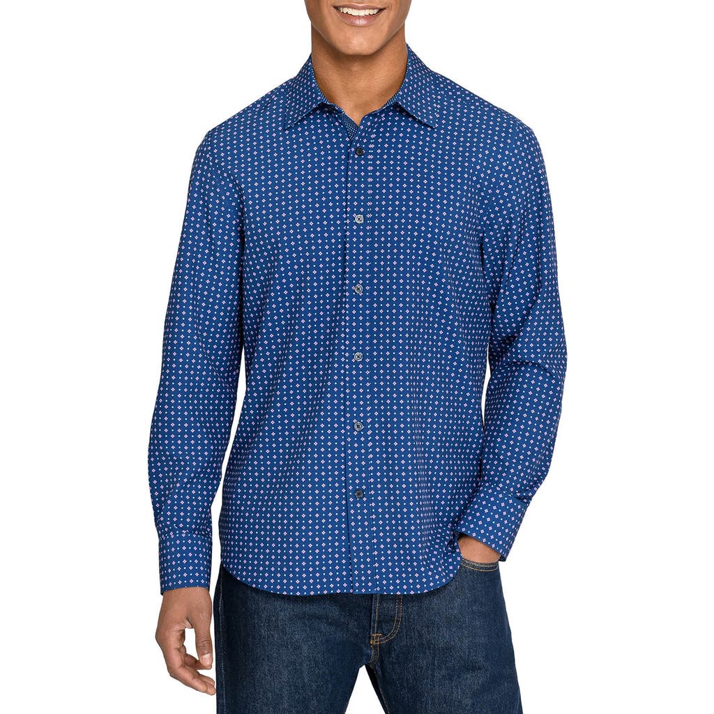 Construct Slim Fit Diamond Dot Performance Long Sleeve Shirt In Blue