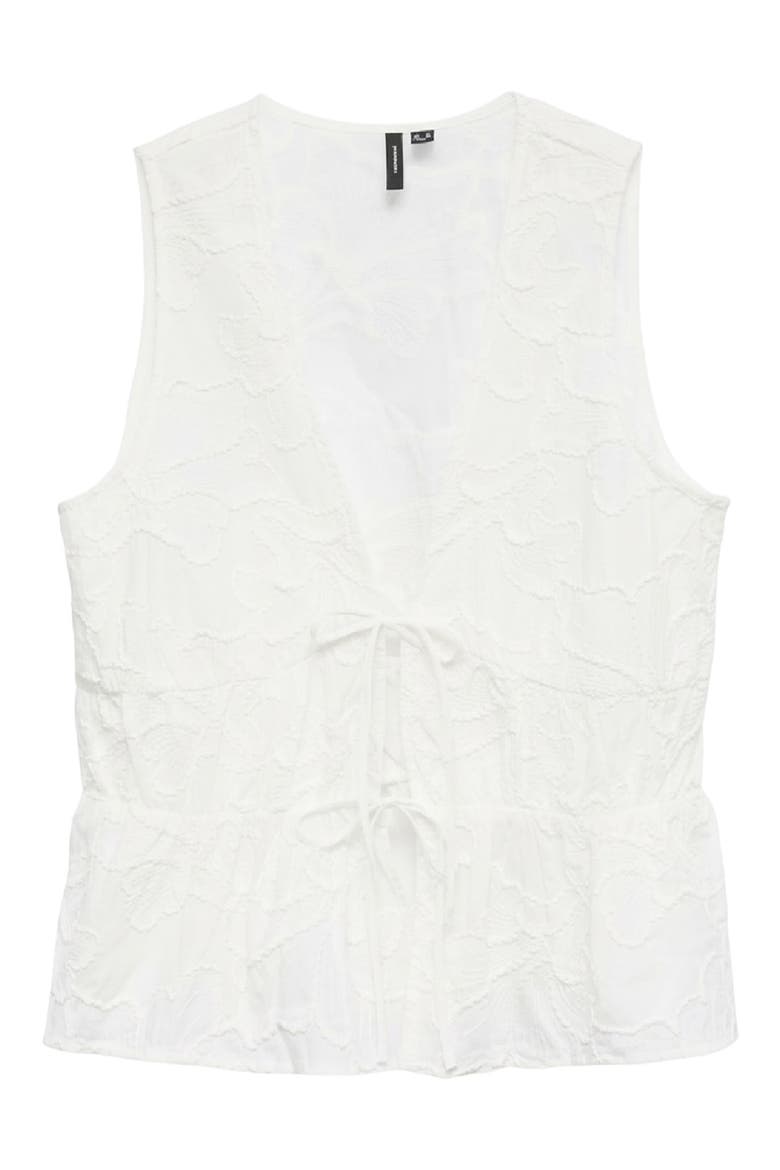 Mann Embroidered Tie Front Cotton Peplum Top, Alternate, color, SNOW WHITE