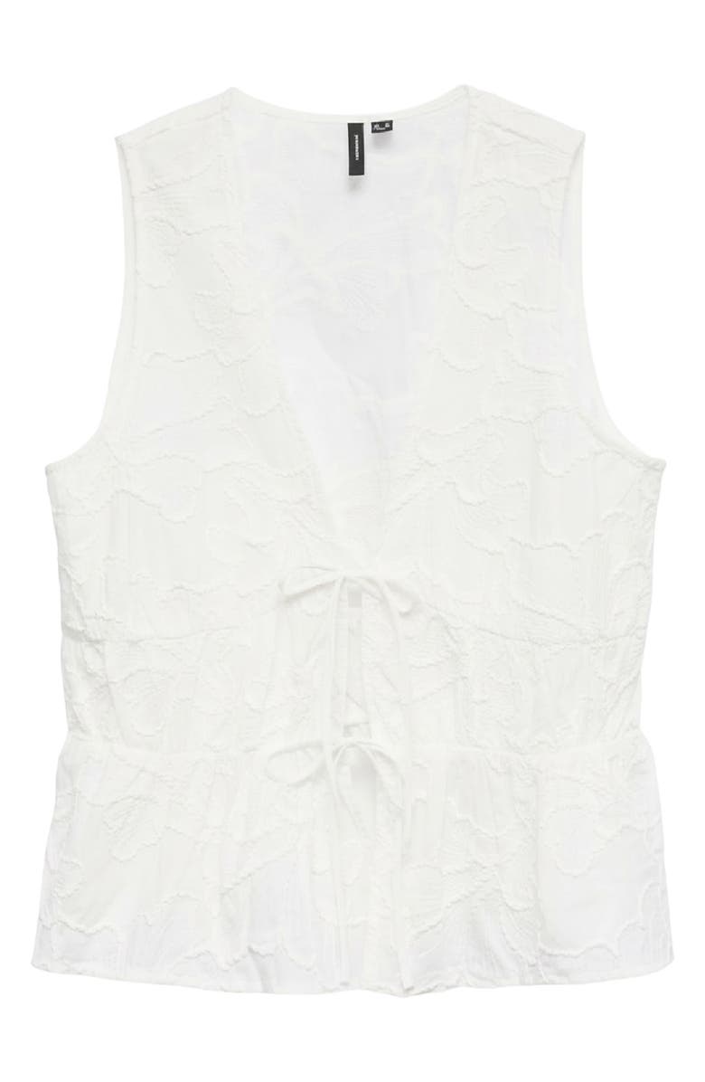 VERO MODA Mann Embroidered Tie Front Cotton Peplum Top, Alternate, color, Snow White