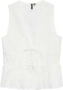 VERO MODA Mann Embroidered Tie Front Cotton Peplum Top