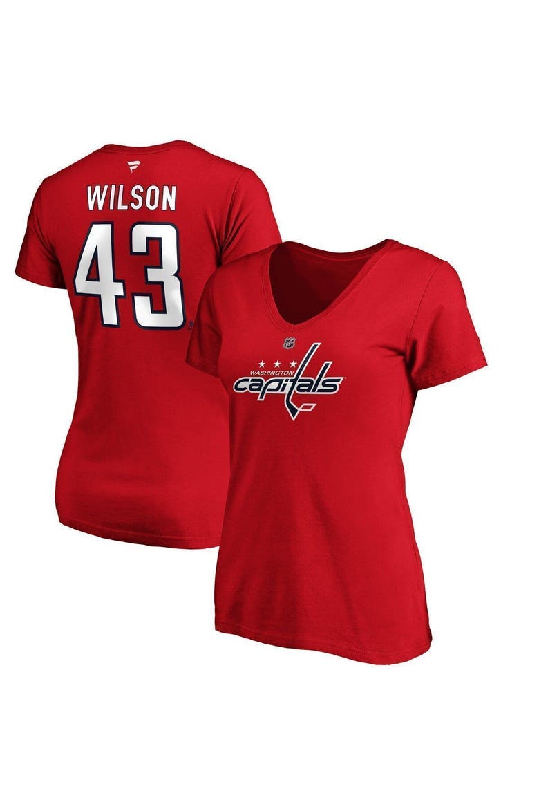 Women's Fanatics Branded Tom Wilson Red Washington Capitals Authentic Stack Name and Number V-Neck T-Shirt, Main, color, RED