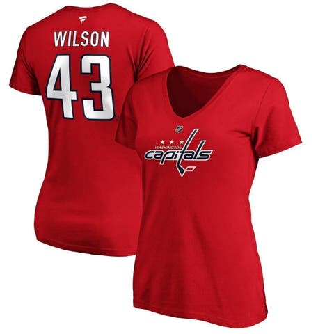 Women's Fanatics Branded Tom Wilson Red Washington Capitals Authentic Stack Name and Number V-Neck T-Shirt