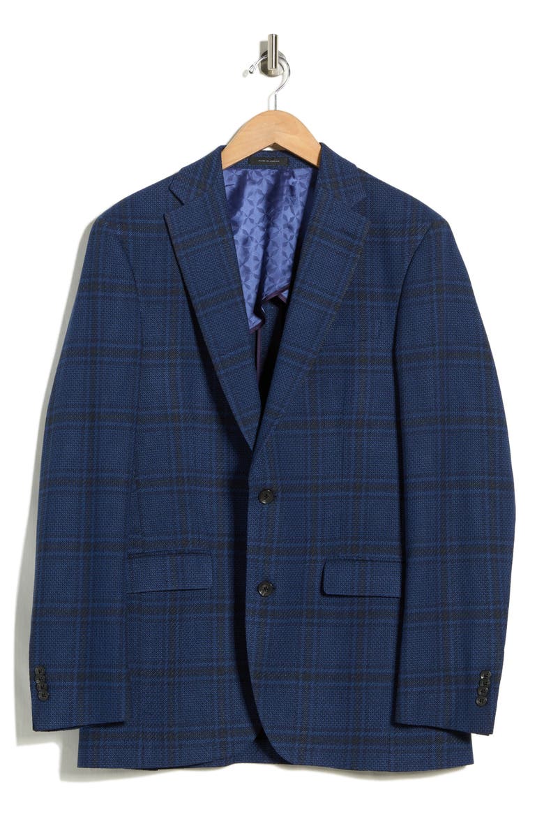 Elex Plaid Wool Blend Sport Coat, Alternate, color, NAVY