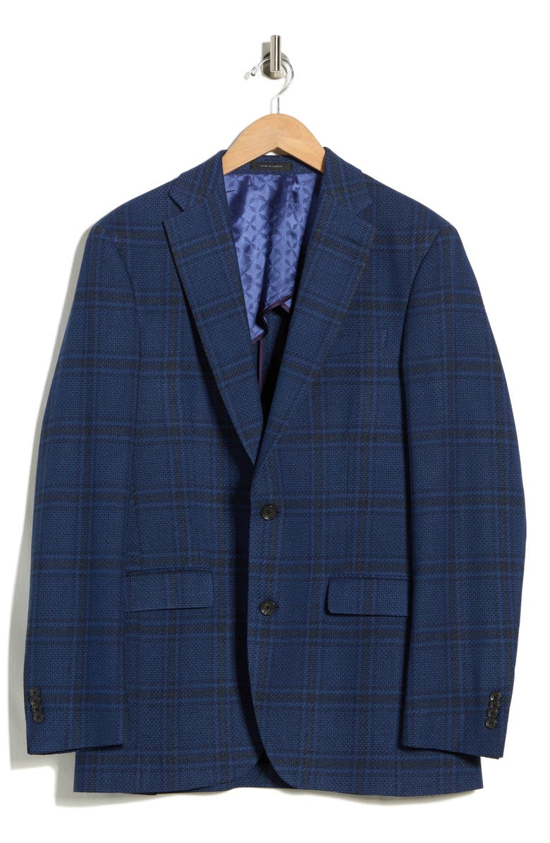 Jack Victor Elex Plaid Wool Blend Sport Coat, Main, color, Navy