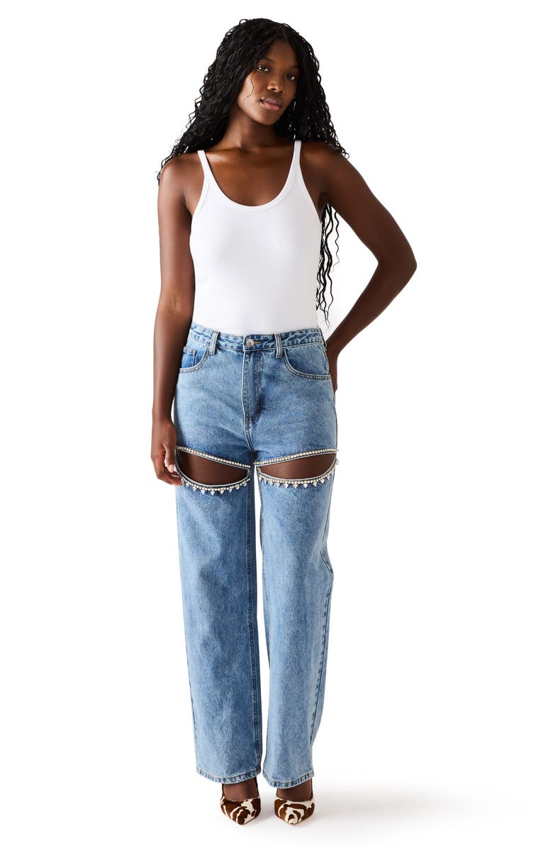 Steve Madden Taylor High Waist Rhinestone Cutout Detail Jeans, Alternate, color, Doha Wash