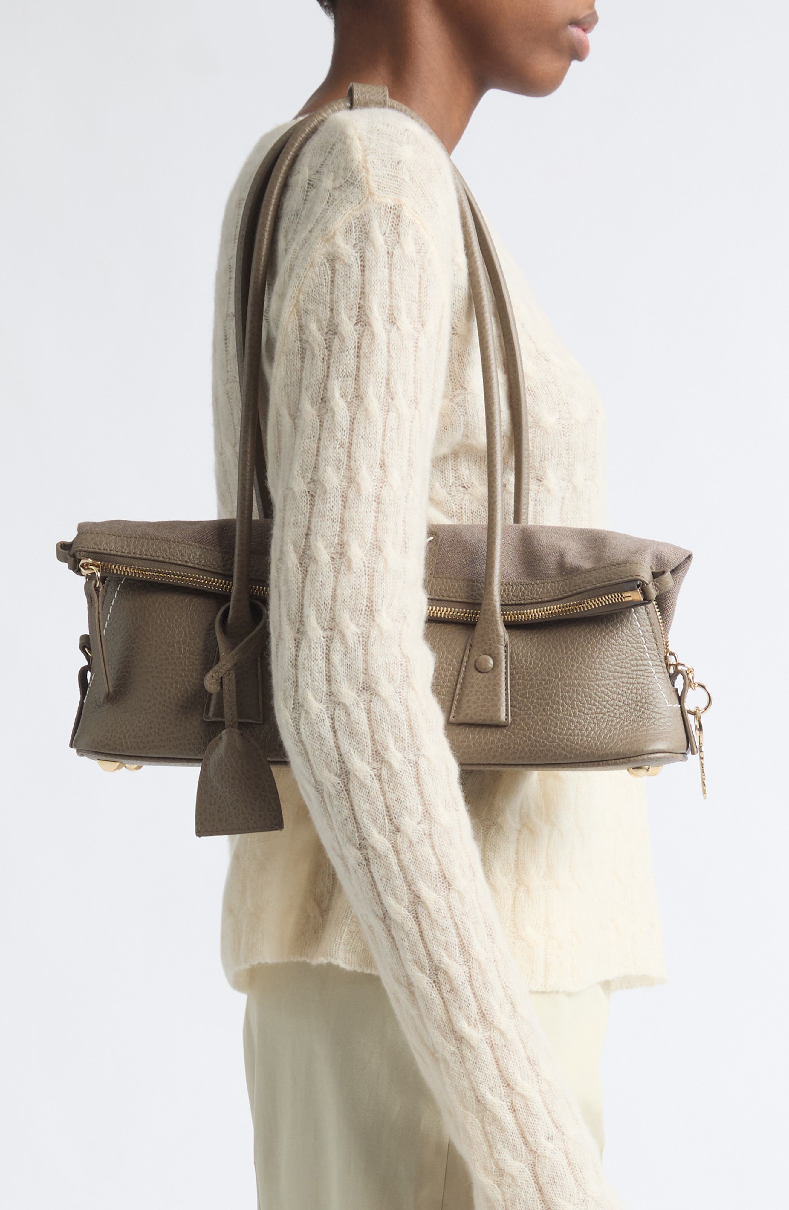 5AC Leather & Canvas East/West Shoulder Bag, Alternate, color, TAUPE