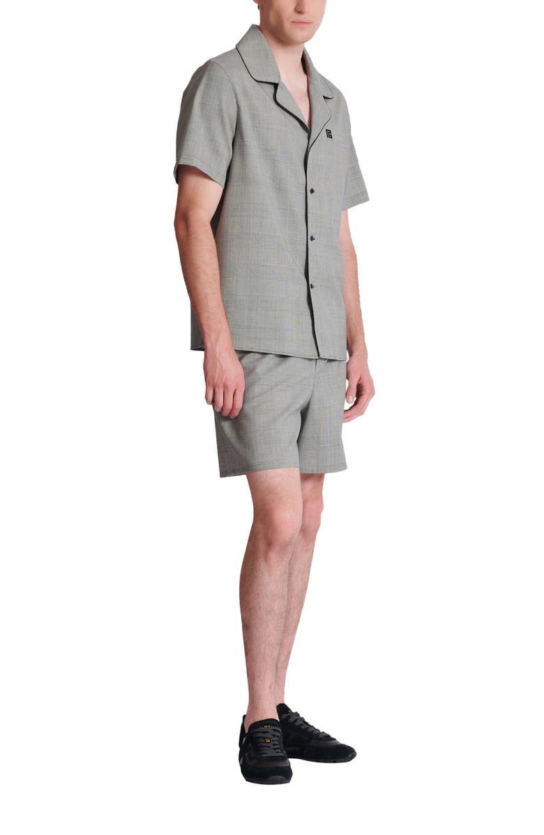 Balmain Short-sleeved Prince of Wales shirt, Alternate, color, Black