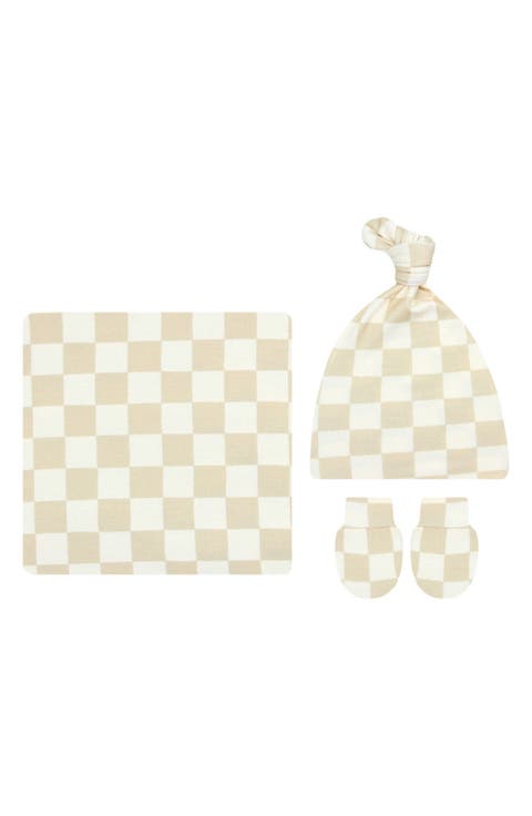Kids' Checkered Hat & Mittens Set