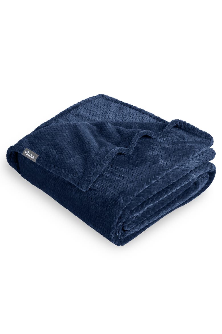 Chevron Microplush Fleece Blanket, Main, color, Dark Blue