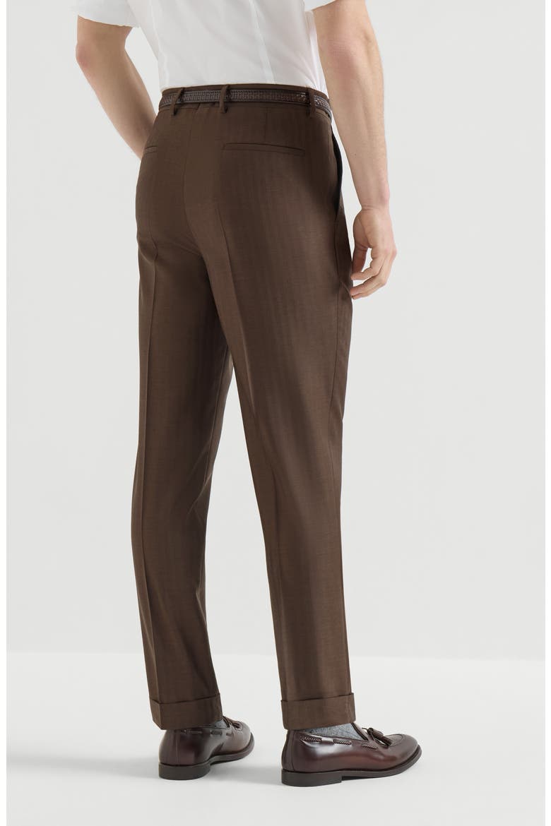 Virgin wool and cashmere trousers with pleat, Alternate, color, Brown