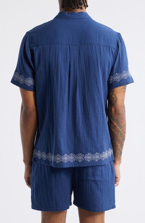 Native Youth Ernest Embroidered Gauze Camp Shirt In Navy