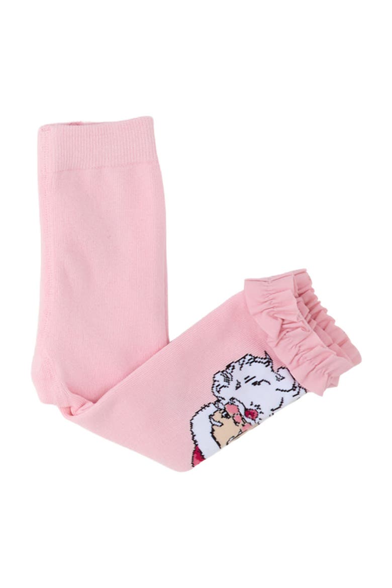 Holiday Patterned Footless Ruffle Tights, Main, color, Santa Joy Pink