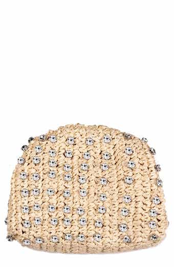 Adornia Crystal Embellished Raffia Clutch