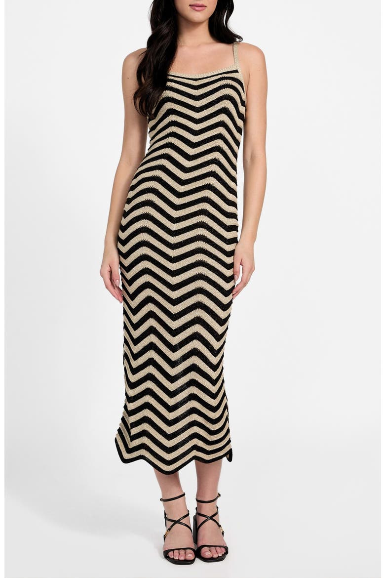 Vera Chevron Knit Dress, Main, color, NATURAL/ JET BLACK STRIPE