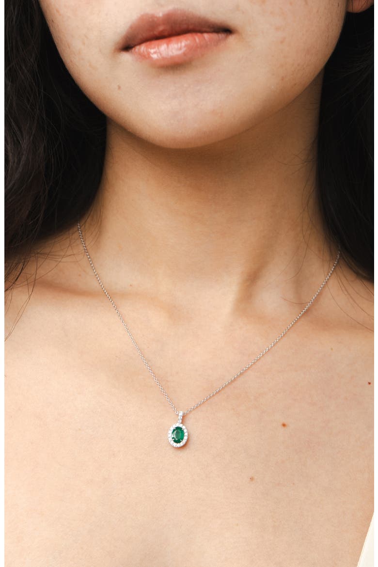 Diamond Pavé Emerald Pendant Necklace, Alternate, color, WHITE GOLD