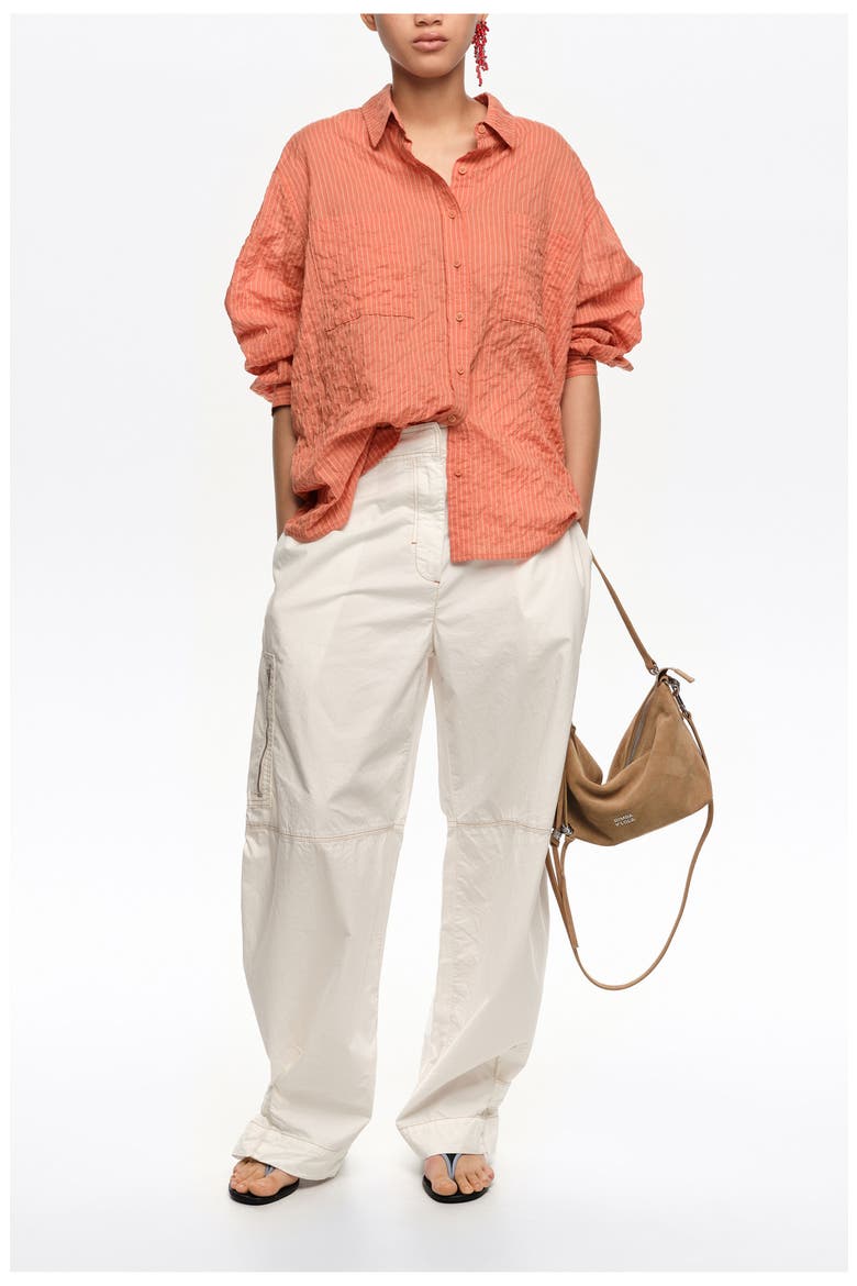 Embossed Cotton Shirt, Alternate, color, ORANGE