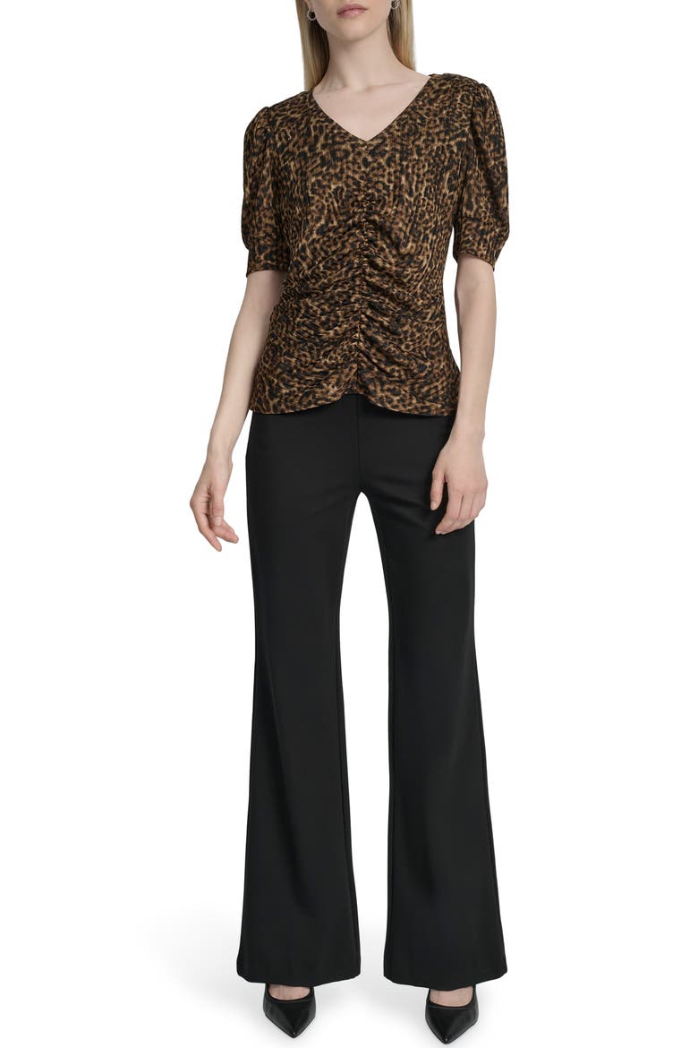 Print Ruched Puff Sleeve Top, Alternate, color, COMPACT CHEETAH